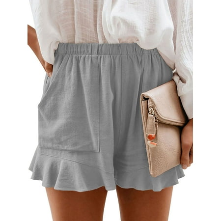 

Women Loose Bottom Short Pants Summer Ladies Waistband Plain Sleepwear Loungewear Pajama Short Casual Pockets Short
