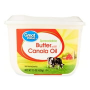 Great Value Spreadable Butter with Canola Oil, 15 oz, Tub