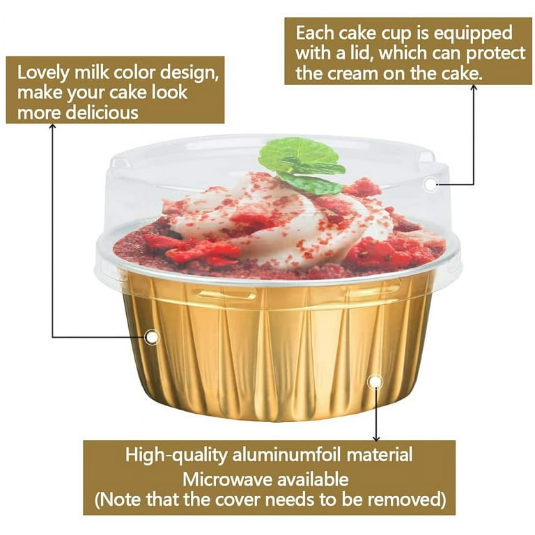Disposable Ramekins with Lids, 10 Pack/ 5 oz Gold Aluminum Foil Dessert  Baking Cups, Reusable Cupcake Liners Pudding Cups for Wedding, Christmas,  Kitchen, Party, Various Holiday Parties 