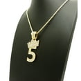 thumbnail image 3 of Stone Stud Tilded Crown Number Pendant with 3mm 18" Rope Chain Necklace, 5, Gold-Tone, 3 of 4