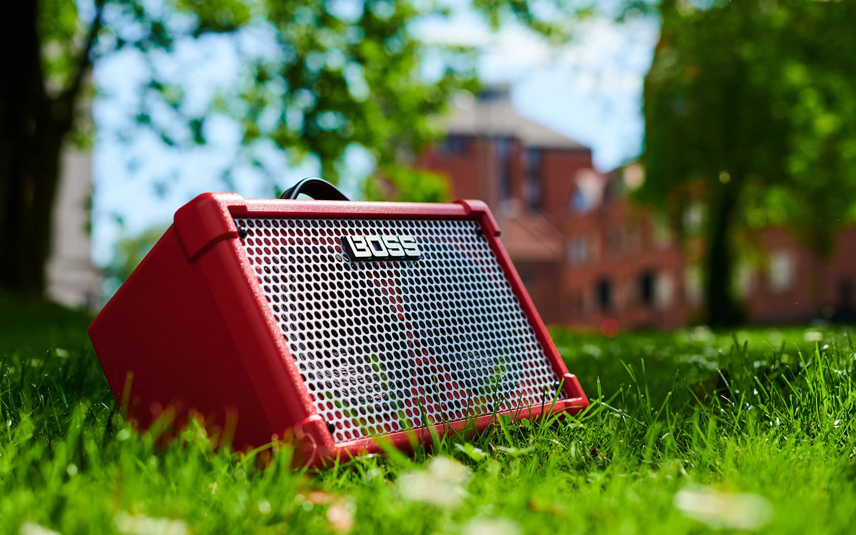 Boss Cube Street II Battery Powered Stereo Amplifier - Red Bundle with Gearlux Instrument Cable, XLR Cable, and Picks