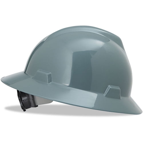 MSA V-Gard Full-Brim Hard Hats, Ratchet Suspension, Size 6 1 2 8, Gray by MSA