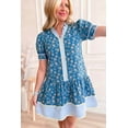 thumbnail image 6 of Women's Blue Striped Floral Dress – Casual Short Sleeve A-Line for Summer Outings, XL, 6 of 7