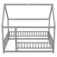 thumbnail image 4 of Full Size House Bed with Roof and Fence Guardrails, Full Size Floor Bed with Pine Wood Frame, Playhouse Bed for Children Girls and Boys, No Bed Slats, Gray, 4 of 8