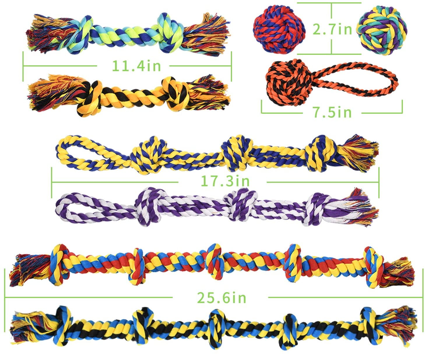 SHARLOVY Large Tough Chew Toys, 9-Piece Indestructible Cotton Puppy Teething Tug Set for Aggressive Chewers