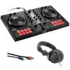 Hercules DJControl Inpulse 300 2-Deck USB DJ Controller Bundle with Polsen HPC-A30-MK2 Studio Monitor Headphones and 6' Mini to RCA Cables