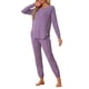 thumbnail image 2 of Conjunto de lounge para mujeres INSPIRE CHIC, sudadera con jogger, manga larga, cuello redondo, pijama de punto, traje de entrenamiento 2XL púrpura, 2 of 5