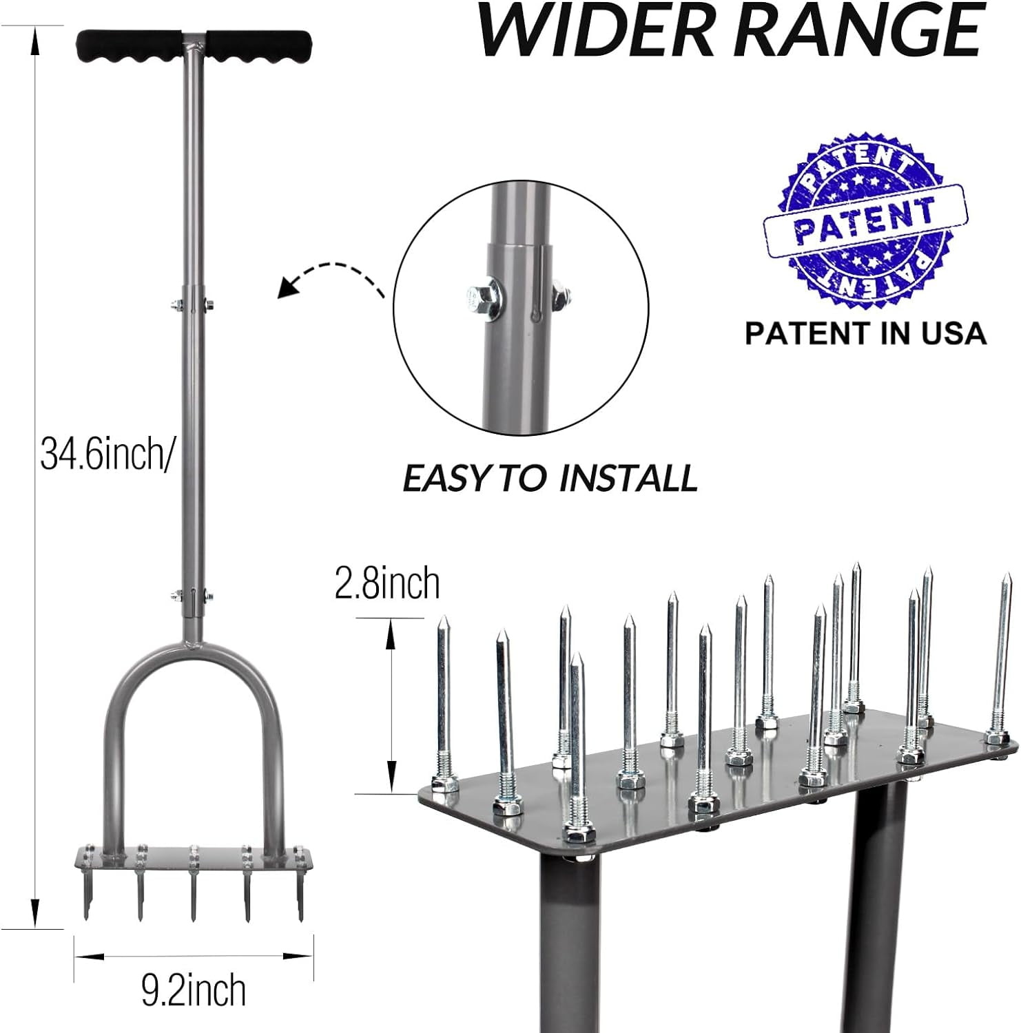 Lawn Aerator Spike Metal Manual Dethatching Soil Aerating with 15 Iron Spikes, Pre-Assembled Grass Plug Tools for Yard, Aeration, Garden Tool, Revives Health, Patented