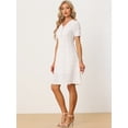 thumbnail image 3 of Vestido floral para mujer Allegra K 2023 Primavera Verano manga corta escote en V cinturón hasta la rodilla blanco L, 3 of 6