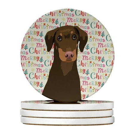 

Doberman Pinscher Red and Rust Natural Ears #2 Christmas Large Sandstone Coasters Pack of 4 4 in x 4 in