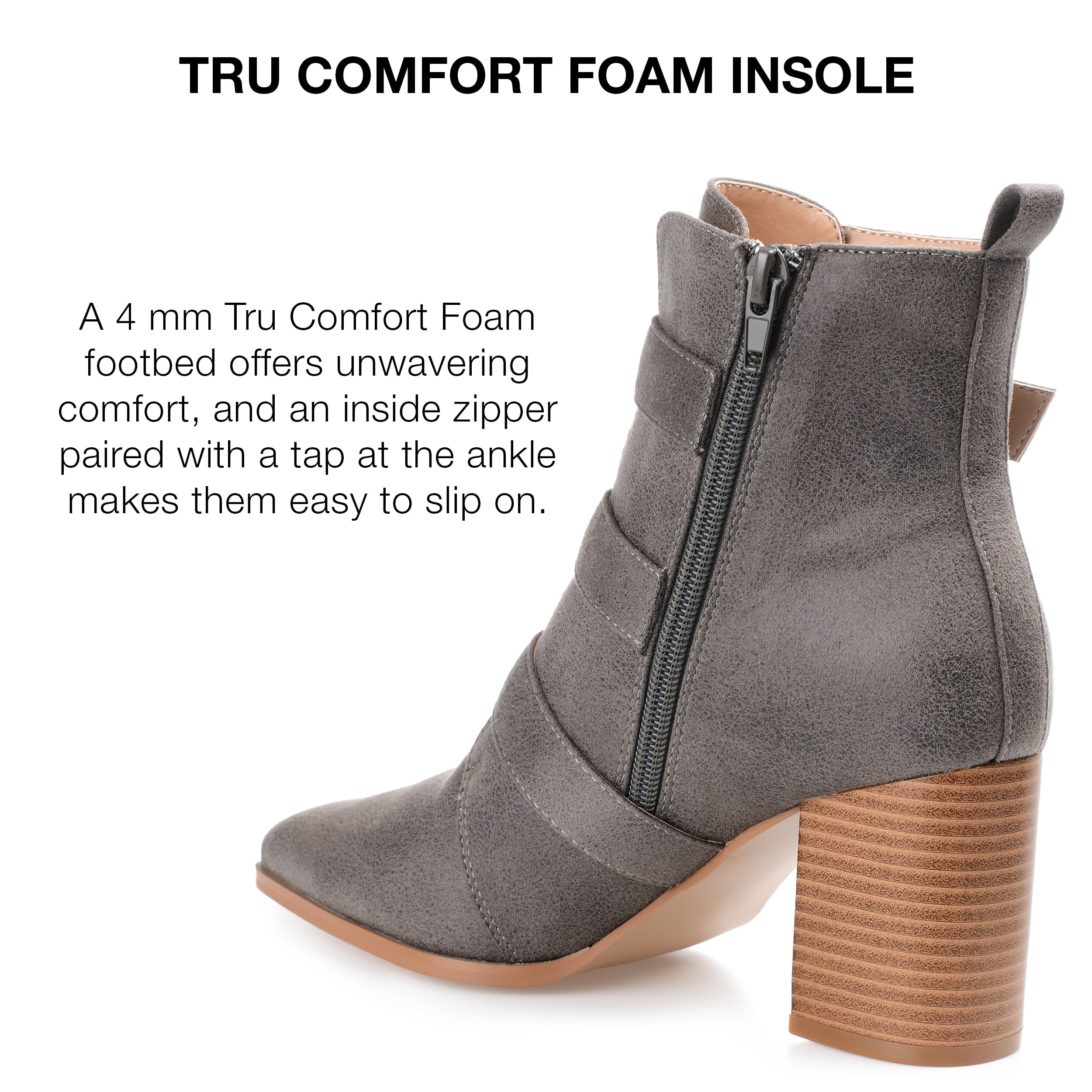 Journee Collection Womens Winsley Tru Comfort Foam Inside Zip Stacked Heel Booties