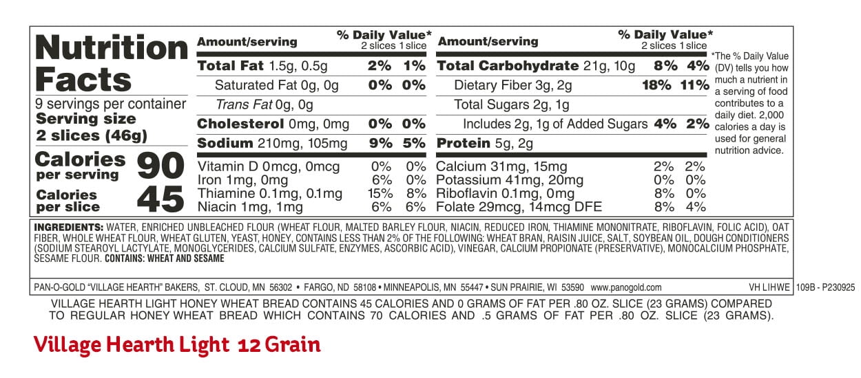 Village Hearth Light Grain Bread, 16 oz