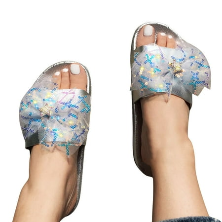 

Cathalem Sandals Flat Sandal Fish Slippers Sequined Platform Beach Shoes Fashion Summer Casual Women Microwave Slippers for Women Silver 7