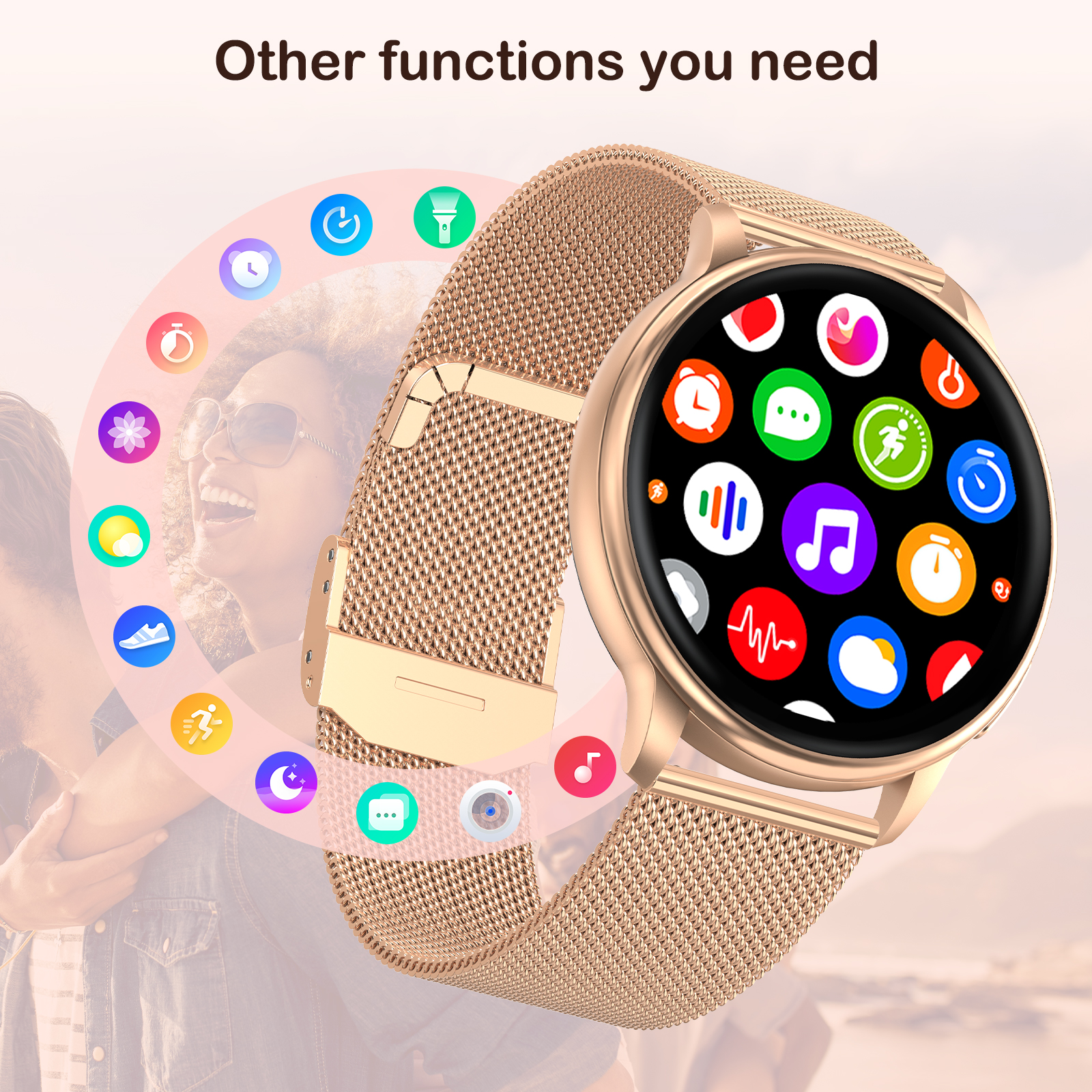 ZKCREATION Smart Watch Call Receive/Dial Watches for Women Men, Waterproof Smartwatch for Android iOS iPhone Phones with Text and Call,Gold