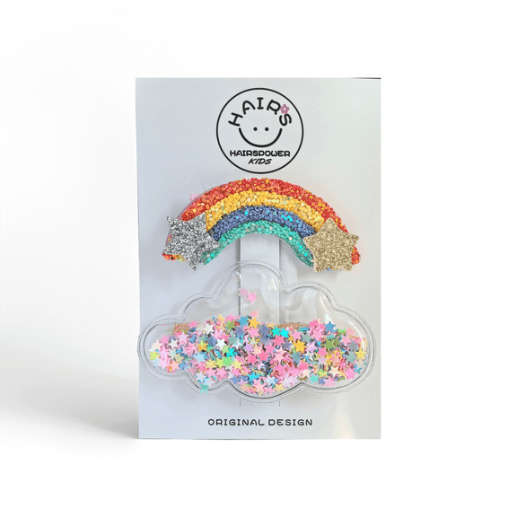 Hairspower Kids Rainbow Glitter Hair Clips with Cloud and Stars – Cute Colorful Hair Accessories for Girls