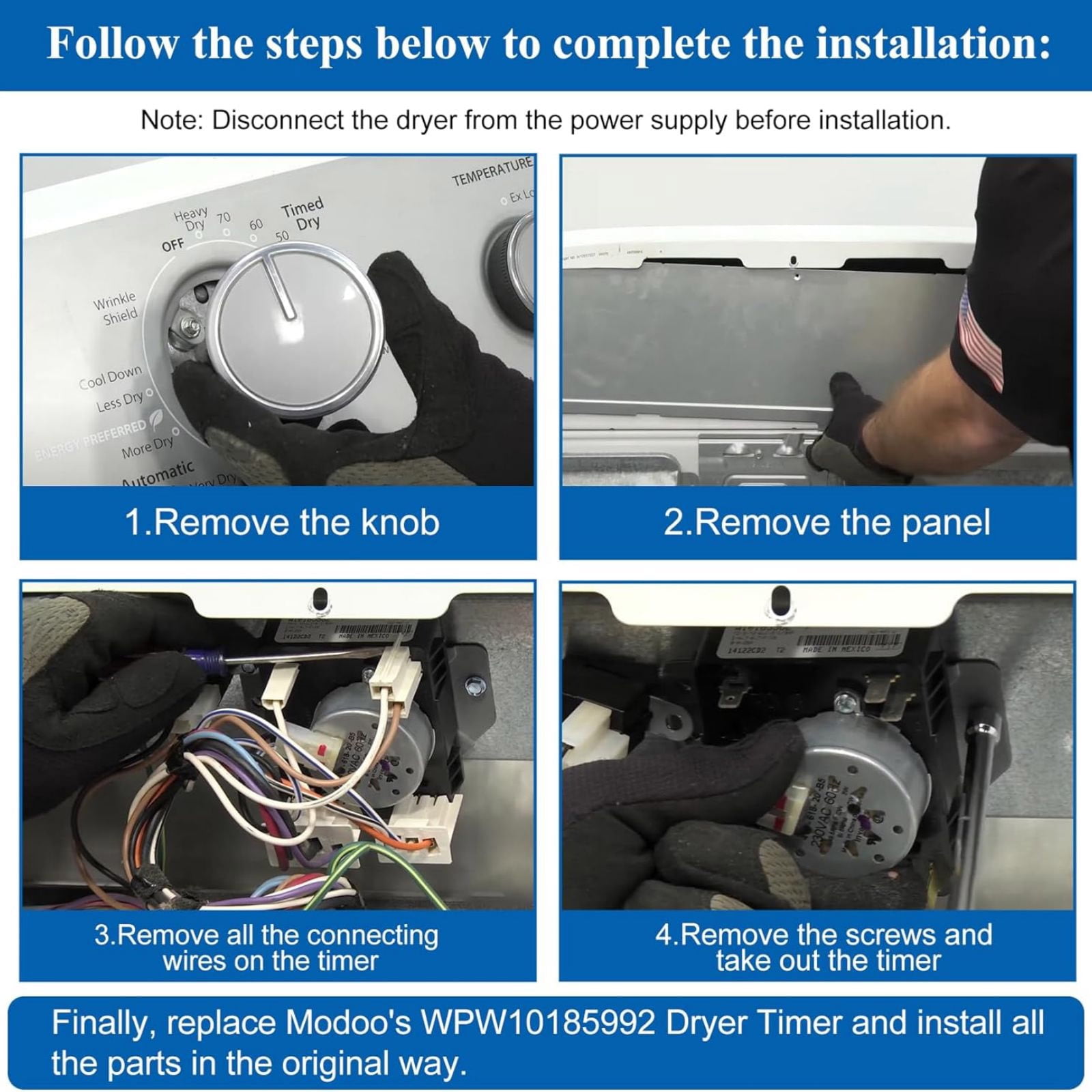 TAPDRA Replacement Cycle Timer for Whirlpool Maytag Crosley Kenmore Dryers Replaces AP6016542 115V 60Hz Control
