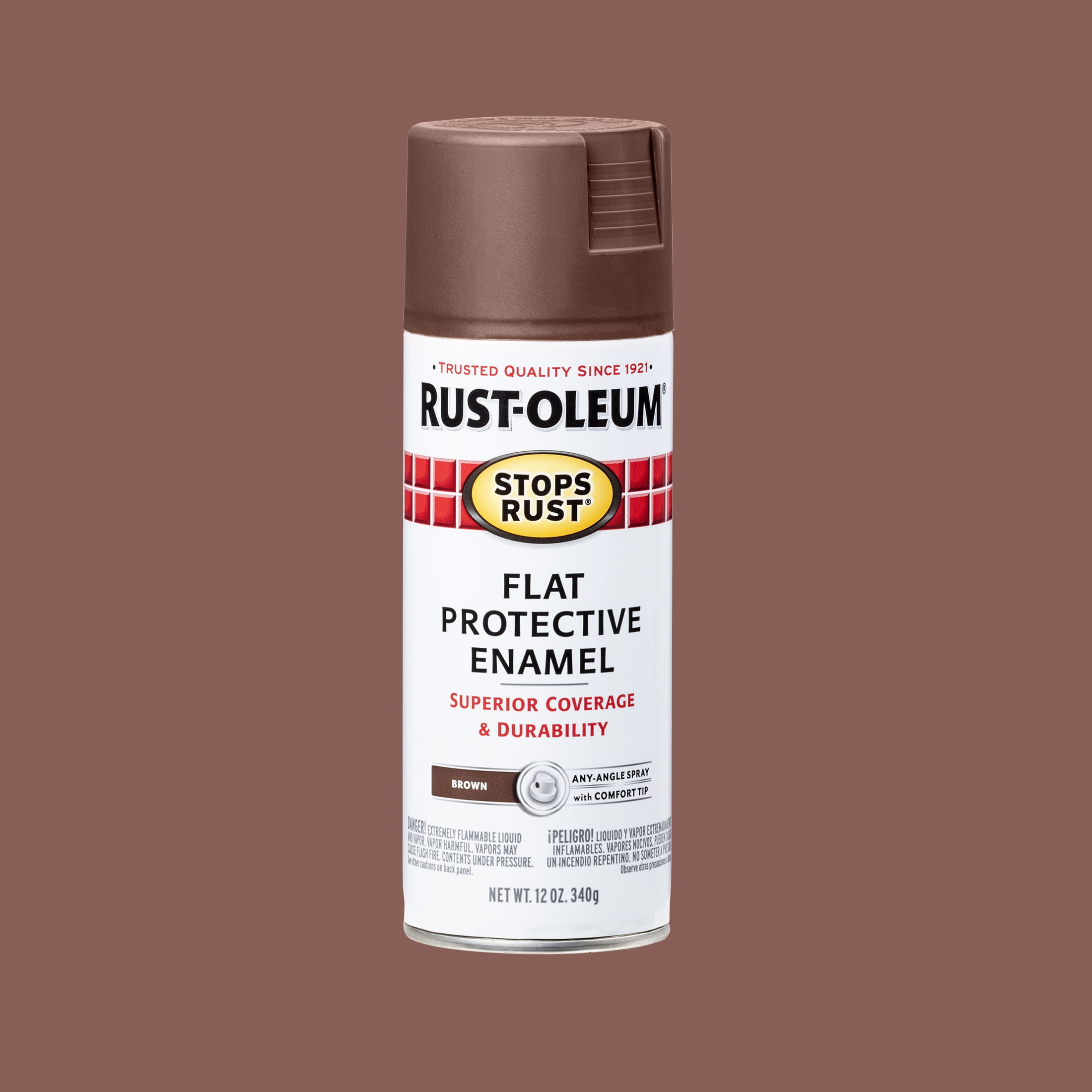 (2 pack) Brown, Rust-Oleum Stops Rust Protective Enamel Flat Spray Paint-214085, 12 oz