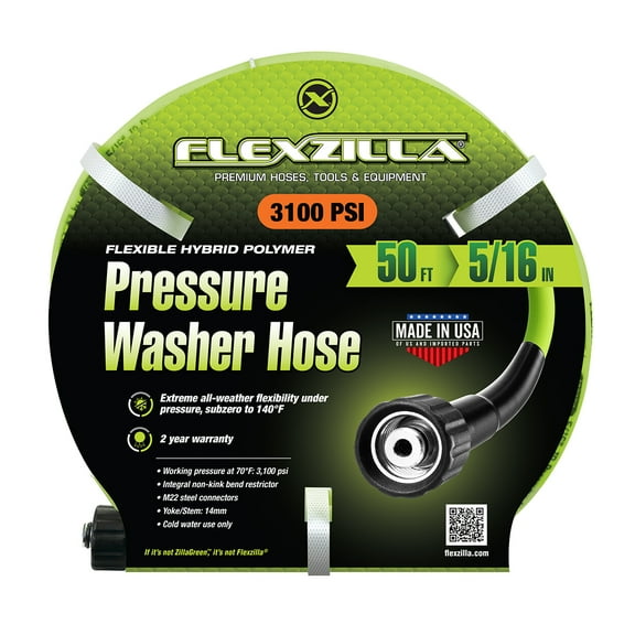 Flexzilla Pressure Washer Hose, 5/16 in. x 50 ft., 3100 PSI, M22 Fittings, ZillaGreen