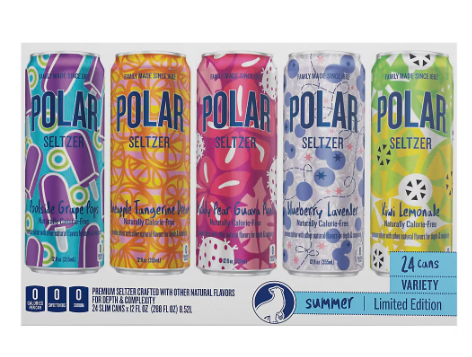 Polar Seltzer Summer Variety Pack Sparkling Water, 24 Cans, Naturally Calorie Free, No Sugar Added