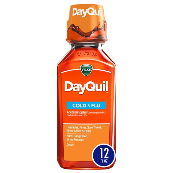 Vicks DayQuil Cold & Flu Liquid, Daytime Cold Medicine for Adults, 12 fl oz