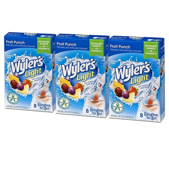 Wyler's Light Fruit Punch Singles To Go Drink Mix, 0.71 oz, 8 CT (Pack-3)