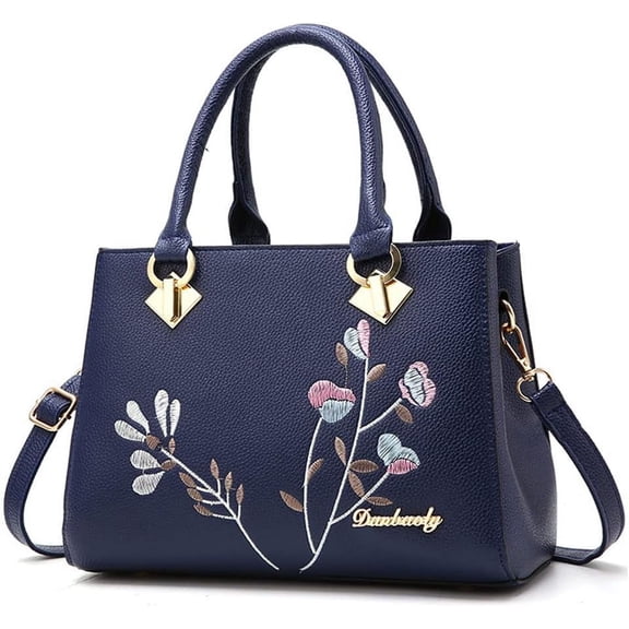 Handbags for Women Top Handle Purse Faux Leather Satchel Bag Floral Embroidery Purses Medium Tote Bags Shoulder Bag