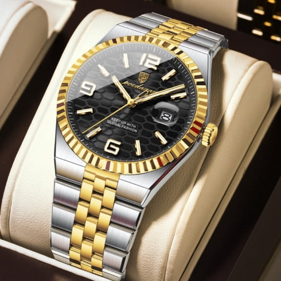 POEDAGAR Men’s Quartz Wrist Watch Stainless Steel Analog Watch with Luminous Hands and Date Display Water Resistant Casual Fashion Wristwatch