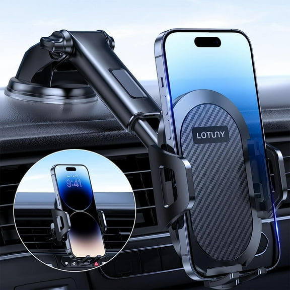 Universal Phone Mount for Car, [Military-Grade Reliable Suction] Hands-Free Car Phone Holder Mount, Automobile Cell Phone Holder Car for Dashboard Windshield Vent Fit for All Smartphones