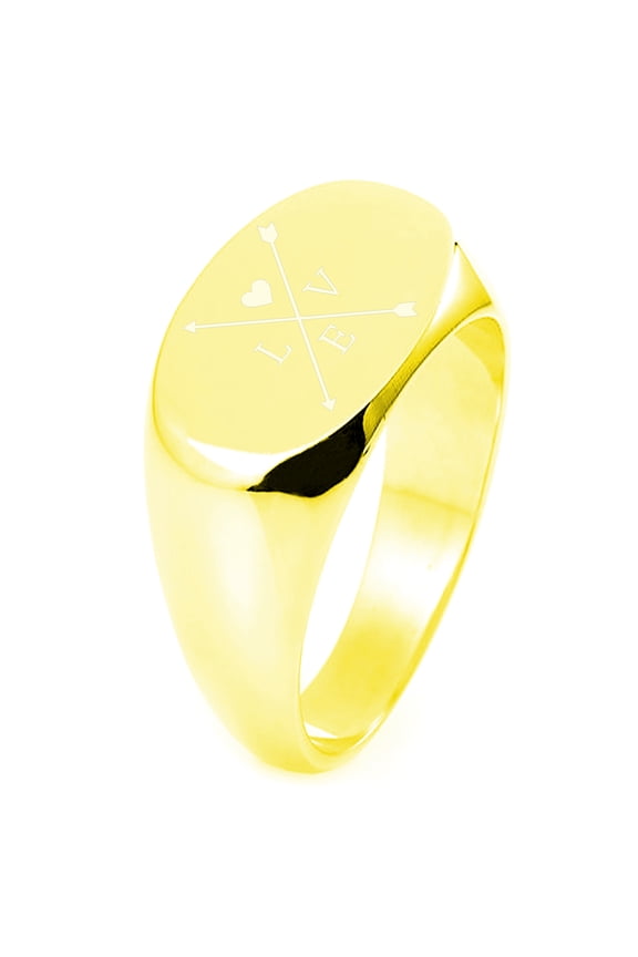 Sterling Silver Heart Love Arrow Compass Engraved Oval Flat Top Polished Ring