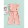 thumbnail image 4 of Spewahor Toddler Kids Casual Long Rompers, Solid Color Ruffled Round-Neck Sleeveless Jumpsuit with Belt for Girls, 1-6 Years, 4 of 9