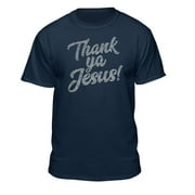 Teelocity Thank Ya Jesus Graphic T-Shirt (Large - Standard Fit, Athletic Heather)