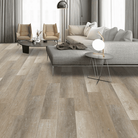 48"x7.2" SPC Composite Flooring; 10 Planks/Box (23.9 sq. ft/Box); 6mm Thick with 1mm IXPE Backing; 20 mil Wear Layer; Ultra-Quiet and Slip-Resistant