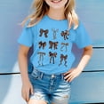 thumbnail image 2 of FINALGANG Girls Kids Casual Short Sleeve TShirts Leopard Print Bow Graphic Crewneck Loose Fit Tees For Summer Daily Wear Blue 8-9 Years, 2 of 4