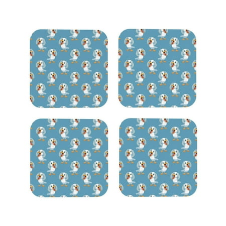 

Coasters Set of 4 - cartoon Seagull Drink Coasters for Tabletop Protection Leather Coasters for Living Room Decor and Housewarming Gift Square