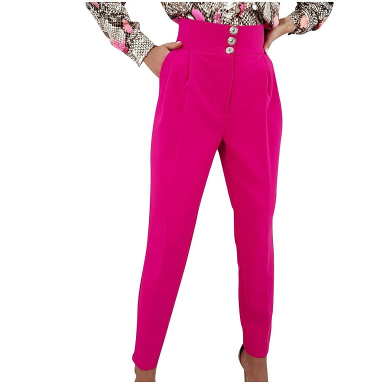 XFLWAM Dress Pants for Women Comfort Stretchy Slacks Work Pants Straight  Leg/Pull On with Pockets for Business Casual Hot Pink XL