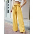 thumbnail image 6 of Chiclily Women's Wide Leg Pants with Pockets Lightweight High Waisted Adjustable Tie Knot Loose Trousers Flowy Summer Beach Lounge Pants, US Size Large in Yellow, 6 of 10