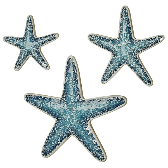 Blue Glass Mosaic Starfish Wall Art Set of 3 Set of 3