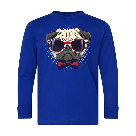 Inktastic Pug Dog July 4th Patriotic Sunglasses Long Sleeve Youth T-Shirt