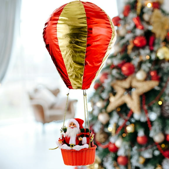 Christmas Musical Santa Claus's Special Delivery Hot Air Balloon,35.43nch Hanging Christmas Decoration with Warm Lights, Indoor Outdoor Xmas Holiday Decor
