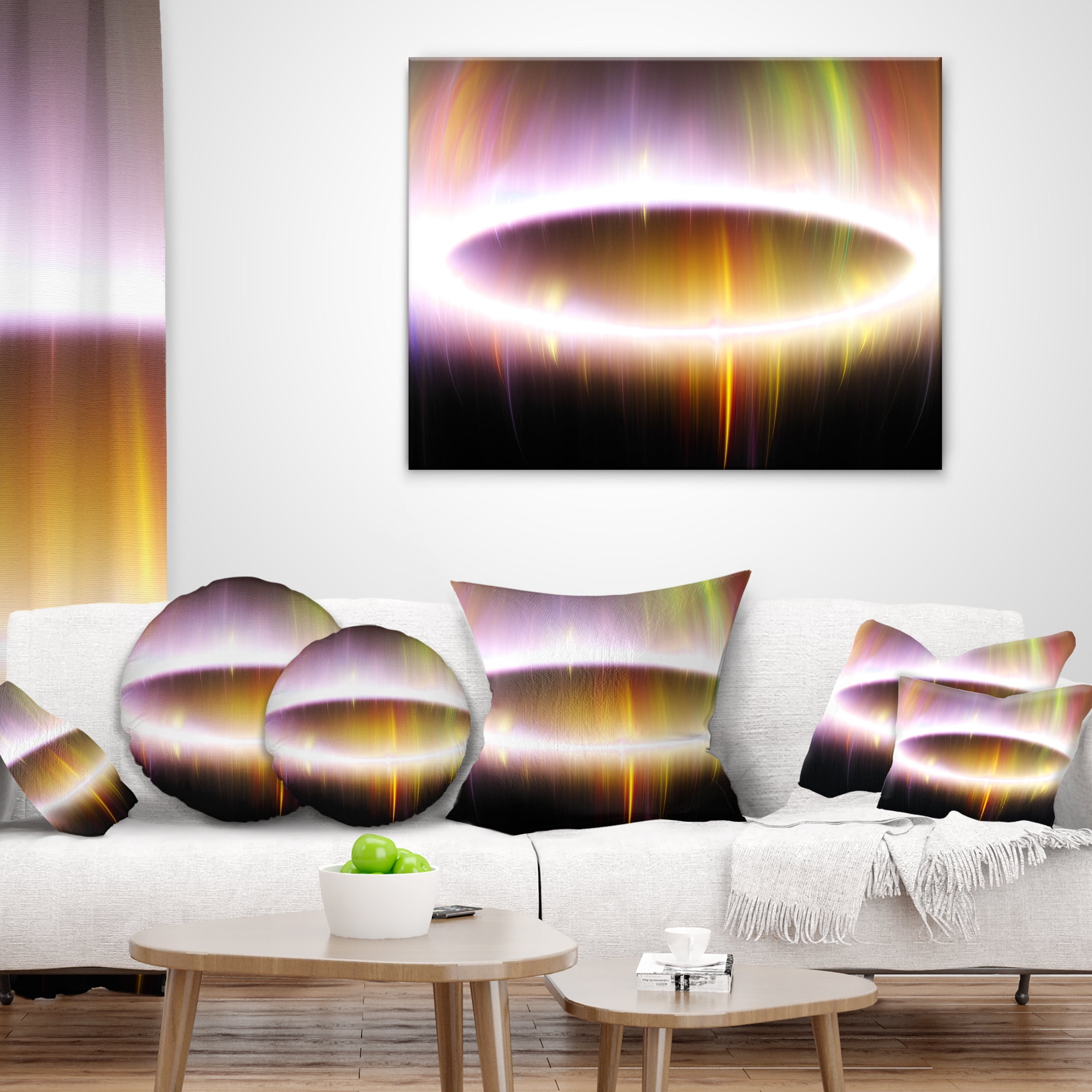 Designart Large Oval of Northern Lights - Abstract Throw Pillow - 16x16