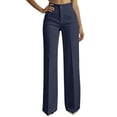 thumbnail image 5 of Dwellite Womens Dress Pants Business Casual Wide Leg Office Work Pants Stretchy Straight High Waisted Trousers Dark Blue L, 5 of 6