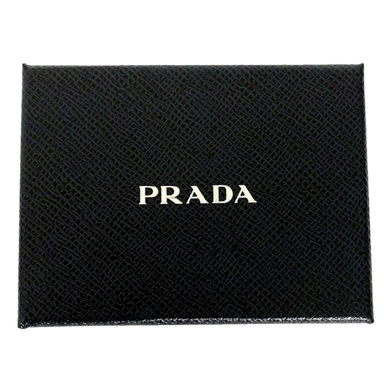 Prada shops black saffiano leather embossed logo bifold wallet