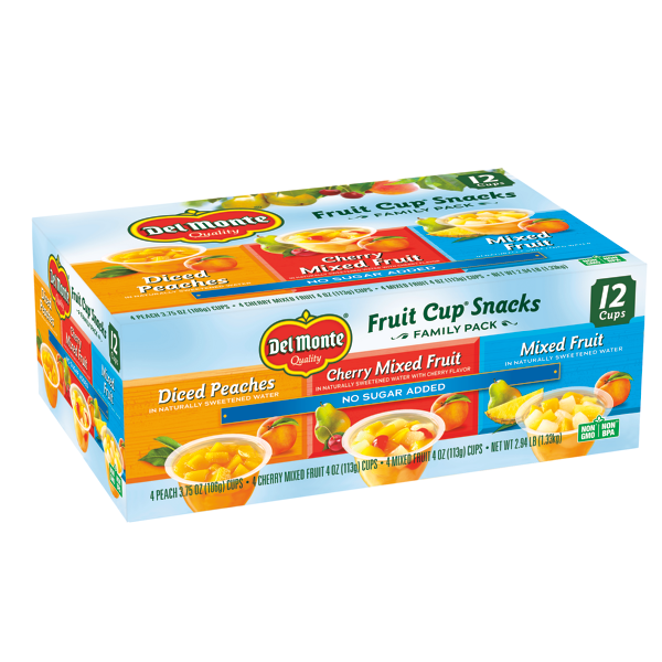 (12 Cups) Del Monte Fruit Cup Snacks No Sugar Added Variety Pack