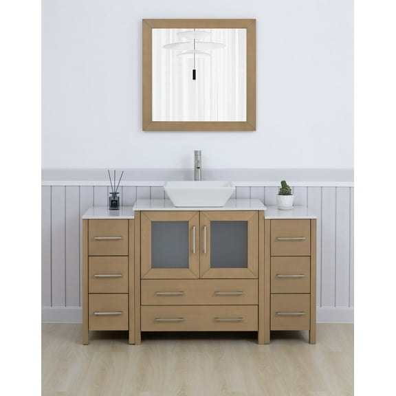 Vanity Art 54" Single Sink Freestanding Bathroom Vanity Set with Engineered Marble Top and Mirror
