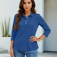 thumbnail image 4 of CCRFTGI 3/4 length sleeve womens tops Casual Polos Athletic V Neck Collared T Shirts Fall Fashion Solid Color Loose Fit Button Tops Blue M, 4 of 4