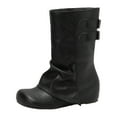 thumbnail image 7 of Fold Over Mid Calf Boots for Women Hidden Wedge Low Heel Slouchy Leather Round Toe Long Booties with Buckle Strap, 7 of 7