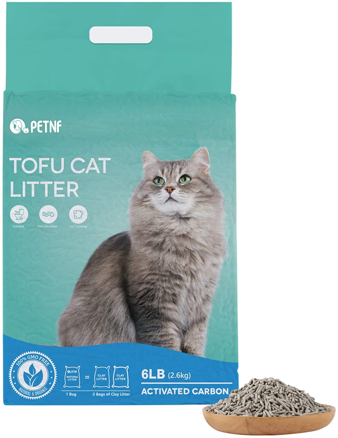 petnf Tofu Cat Litter Natural Flushable Kitten Litter Unscented Ultra Clumping Plant Litter for Cat Pea Flavor and Activated Charcoal Double Shot