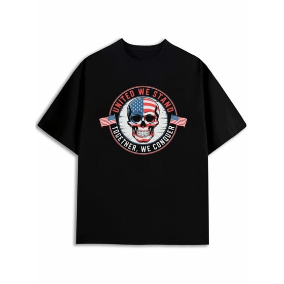 BASICTOGO United We Stand Skull Tee men's t-shirts black elegant limited edition Everyday and weekend wear Vintage Unisex Shirt Graphic Tee tshirts