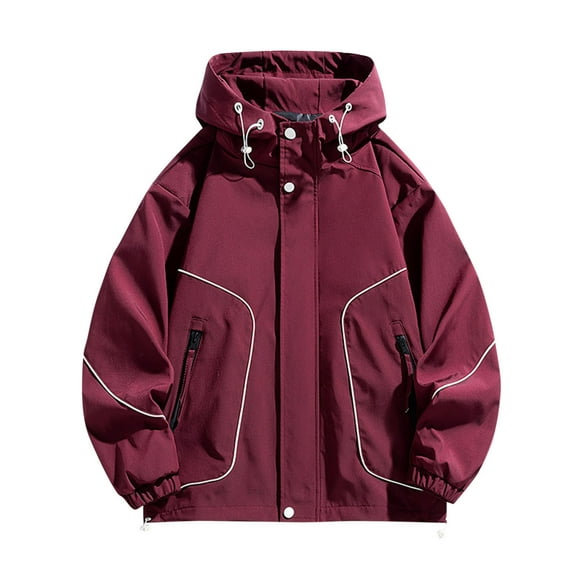 Mens Rain Jacket Outdoor Athletic Lightweight Windbreaker Fashion Waterproof Raincoat for Hiking Cycling Running Wine XXL