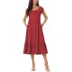thumbnail image 2 of Vestido de verano de mujer INSPIRE CHIC con bolsillos, cuello redondo, dobladillo con volantes, manga corta, tejido de punto, color rojo vino, talla XL, 2 of 5